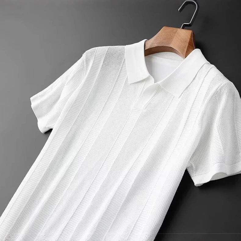 Slim Hollow Knitted Business Casual Men's Lapel T-shirt Signvm Project