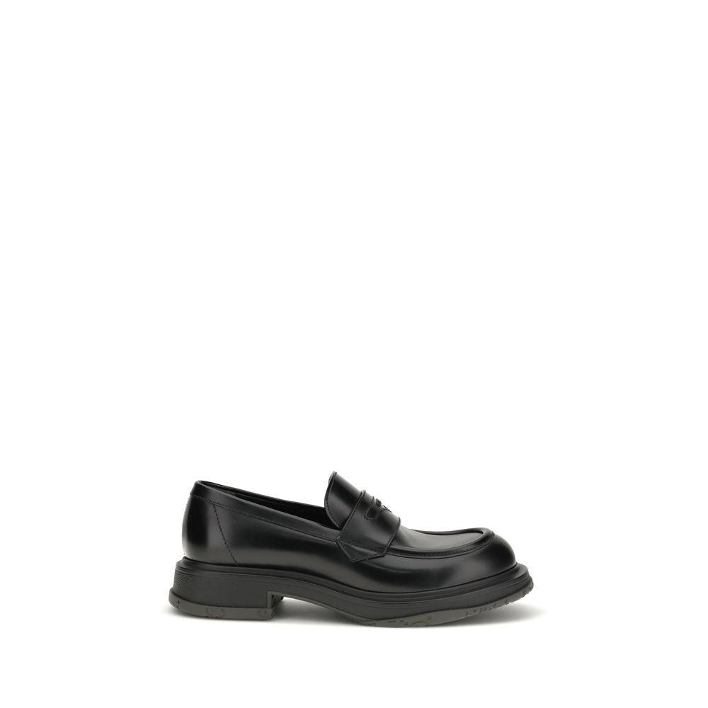 Gucci Black Leather Logo Loafers