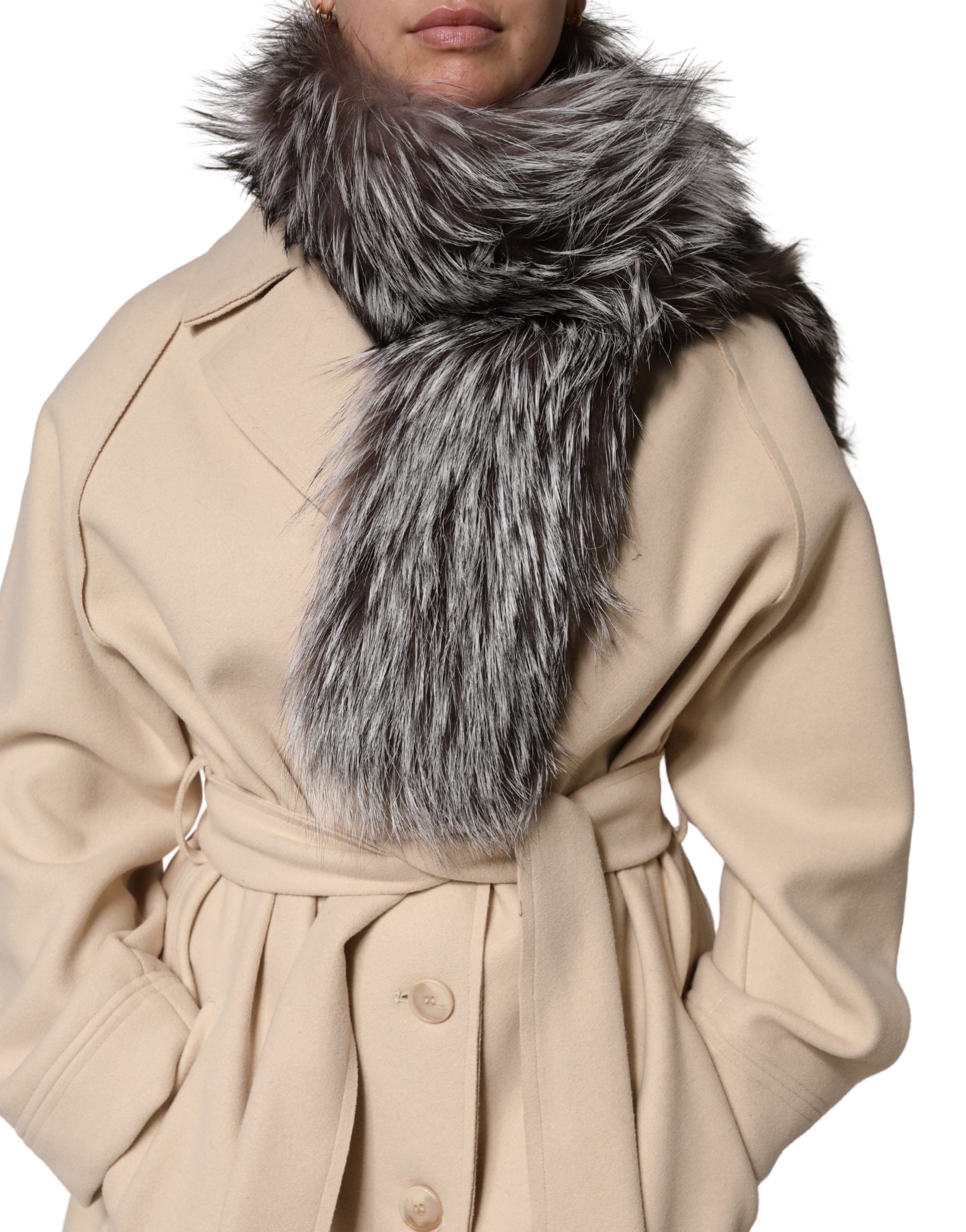 Dolce & Gabbana Grey Silver Fox Fur Scarf
