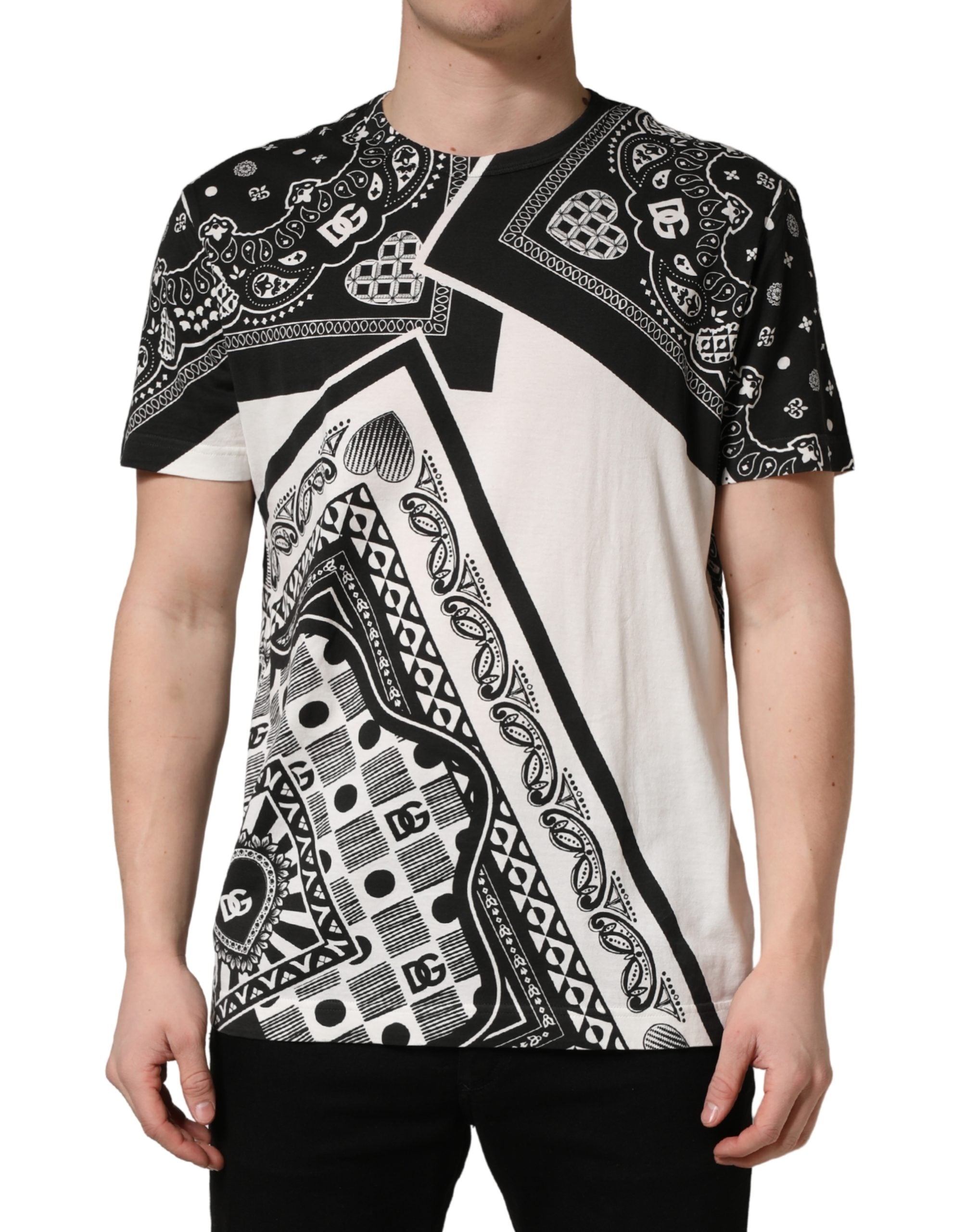Black White Bandana Cotton Crew Neck T-shirt