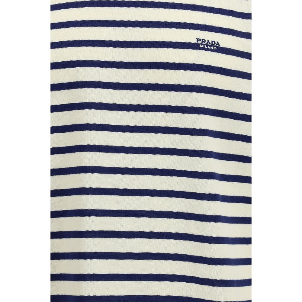 Prada Blue Cotton Striped Crew-Neck Sweater