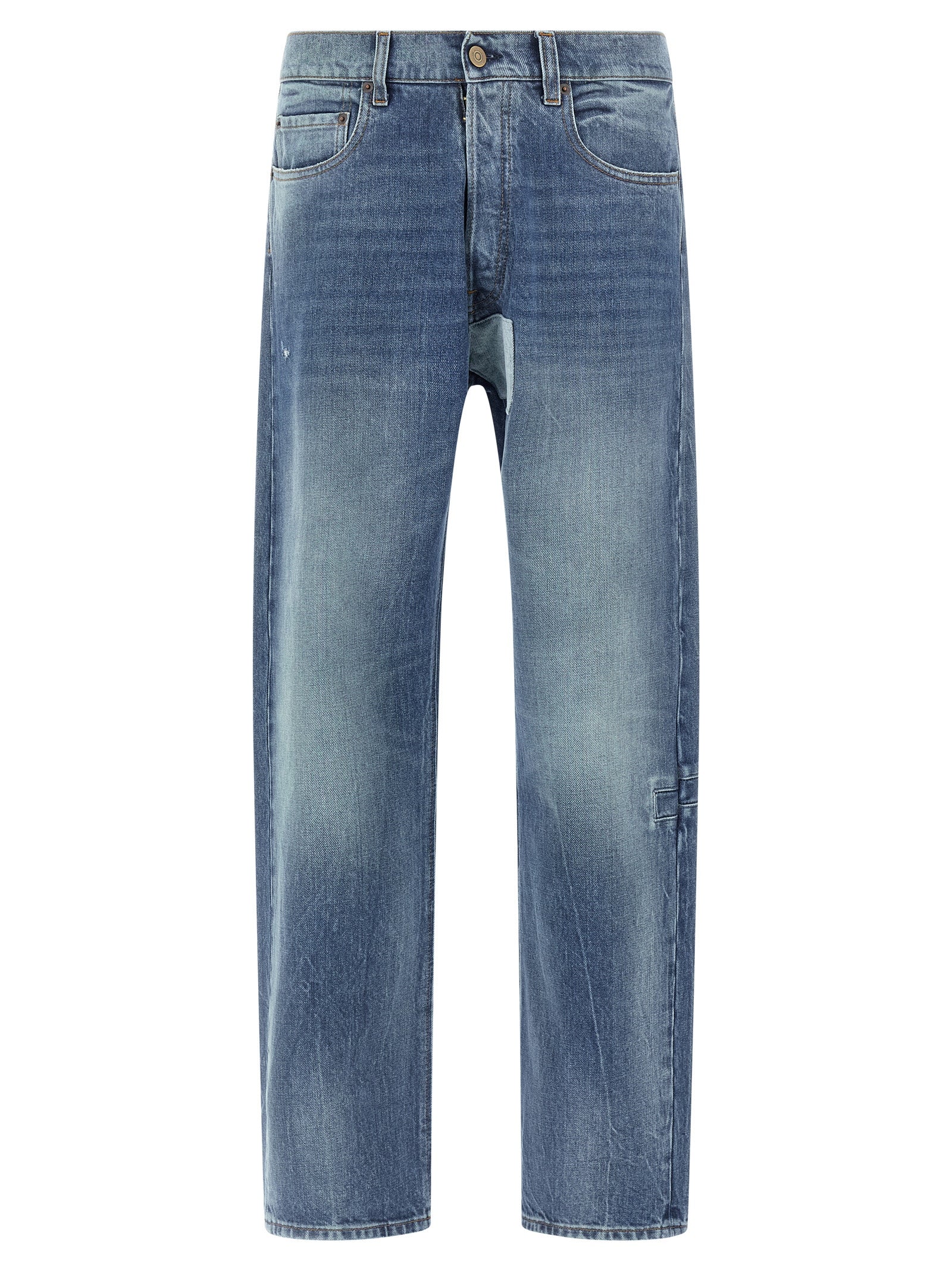 Blue Cotton Straight-Leg Jeans