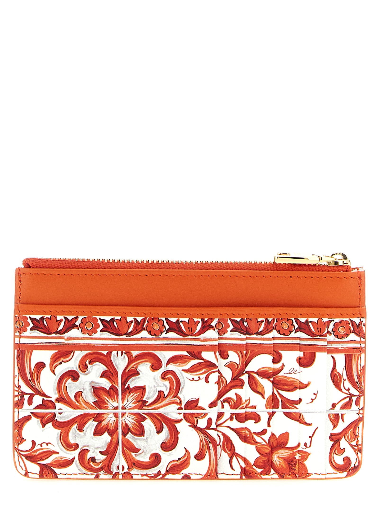 Dolce & Gabbana Orange Calfskin Maiolica Cardholder