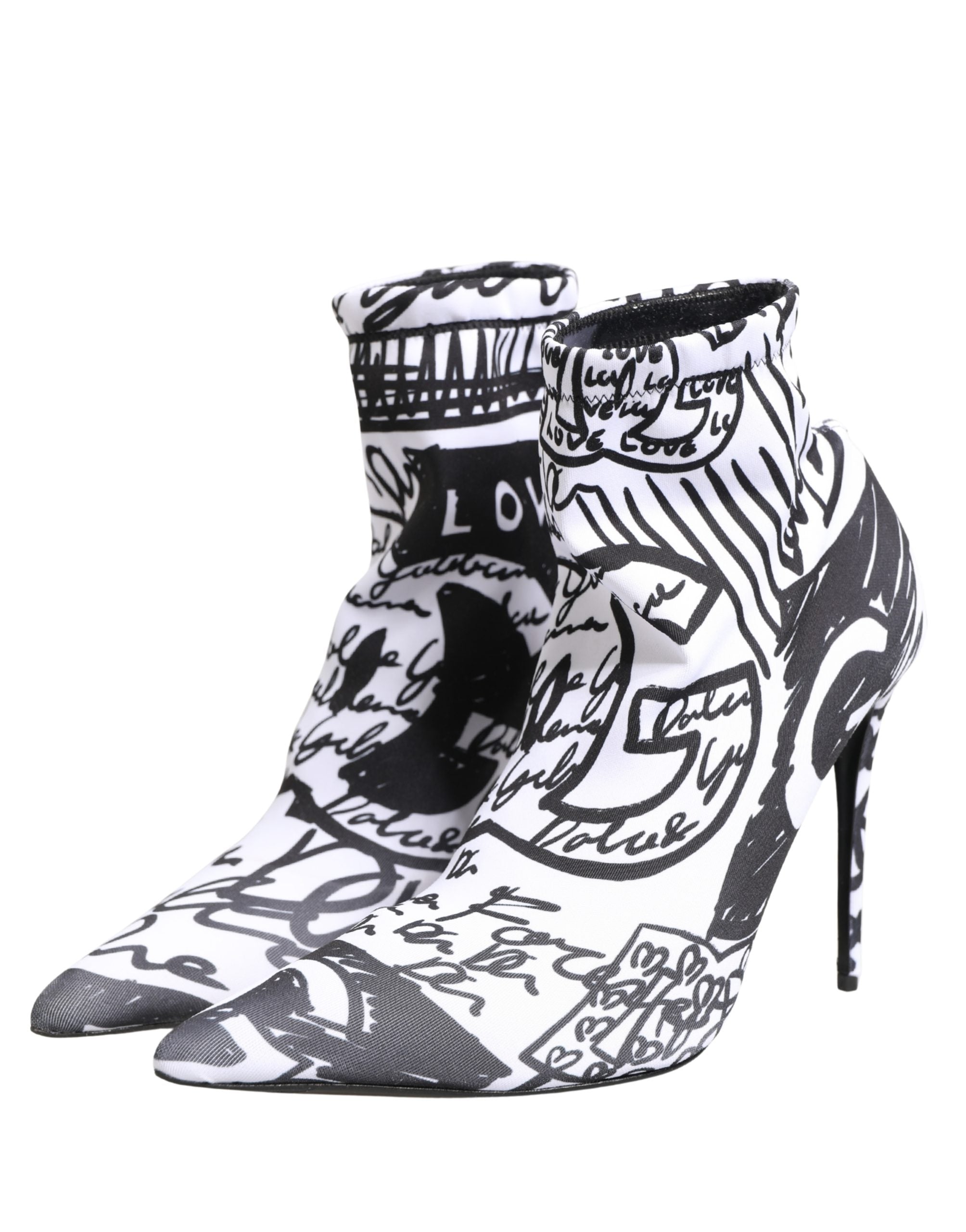 Dolce & Gabbana White Graffiti Stretch Ankle Boots