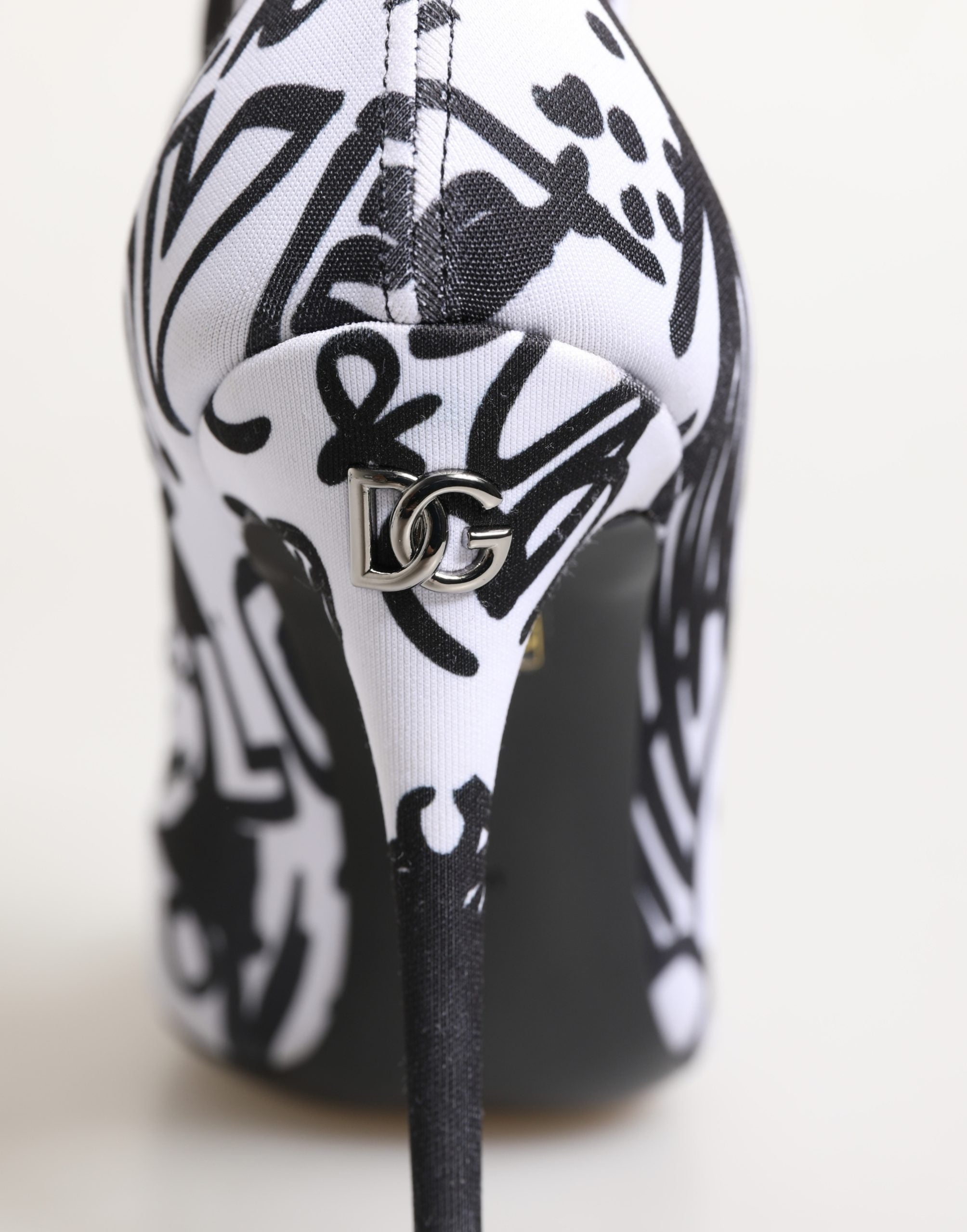 Dolce & Gabbana White Graffiti Stretch Ankle Boots