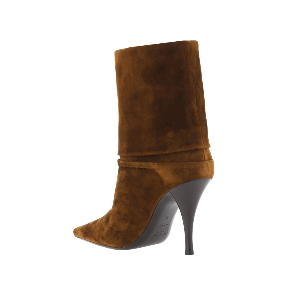 Saint Laurent Brown Calfskin Stiletto Slip-On Ankle Boots