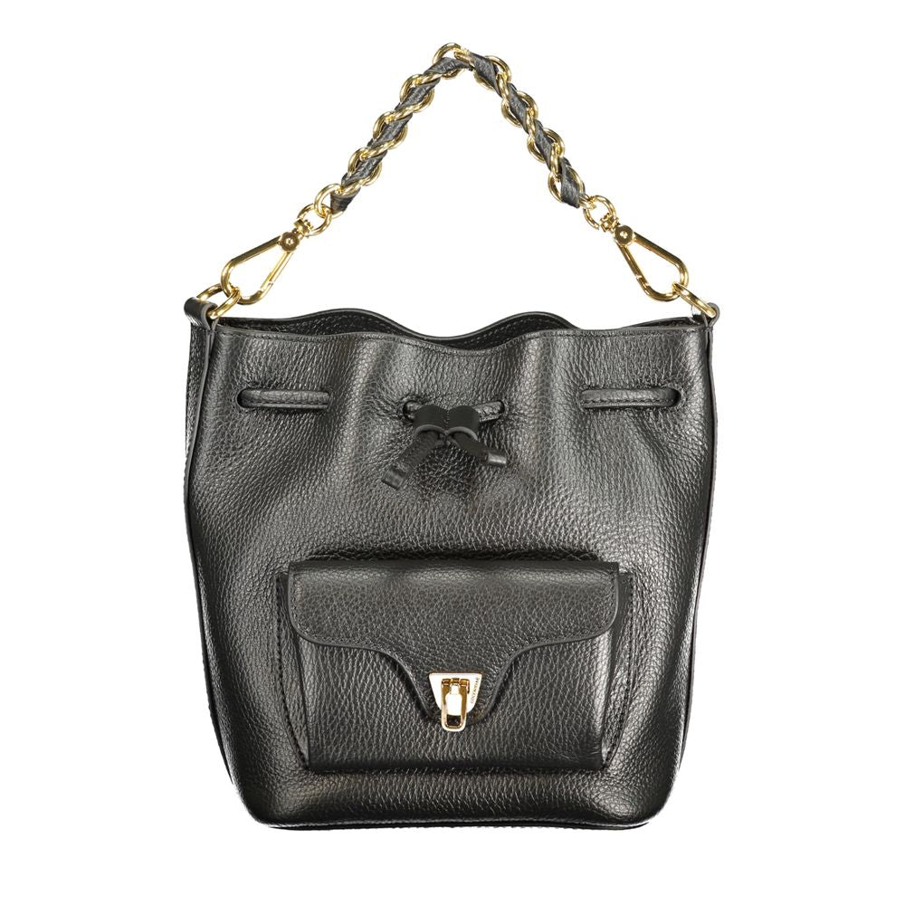 Coccinelle Black Leather Beat Generation Drawstring Bag