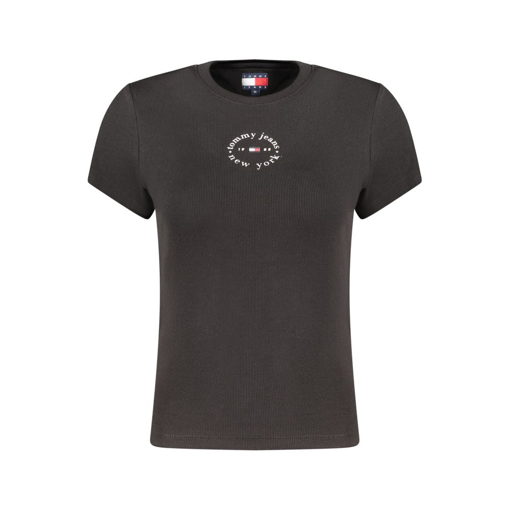 Tommy Hilfiger Black Cotton-Elastane Logo T-Shirt