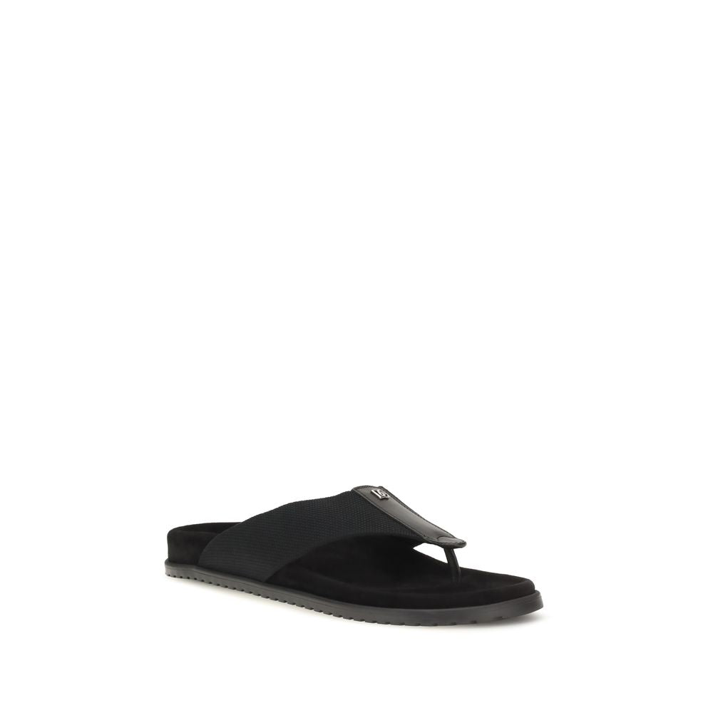Black Polyester Flip-Flop Sandals