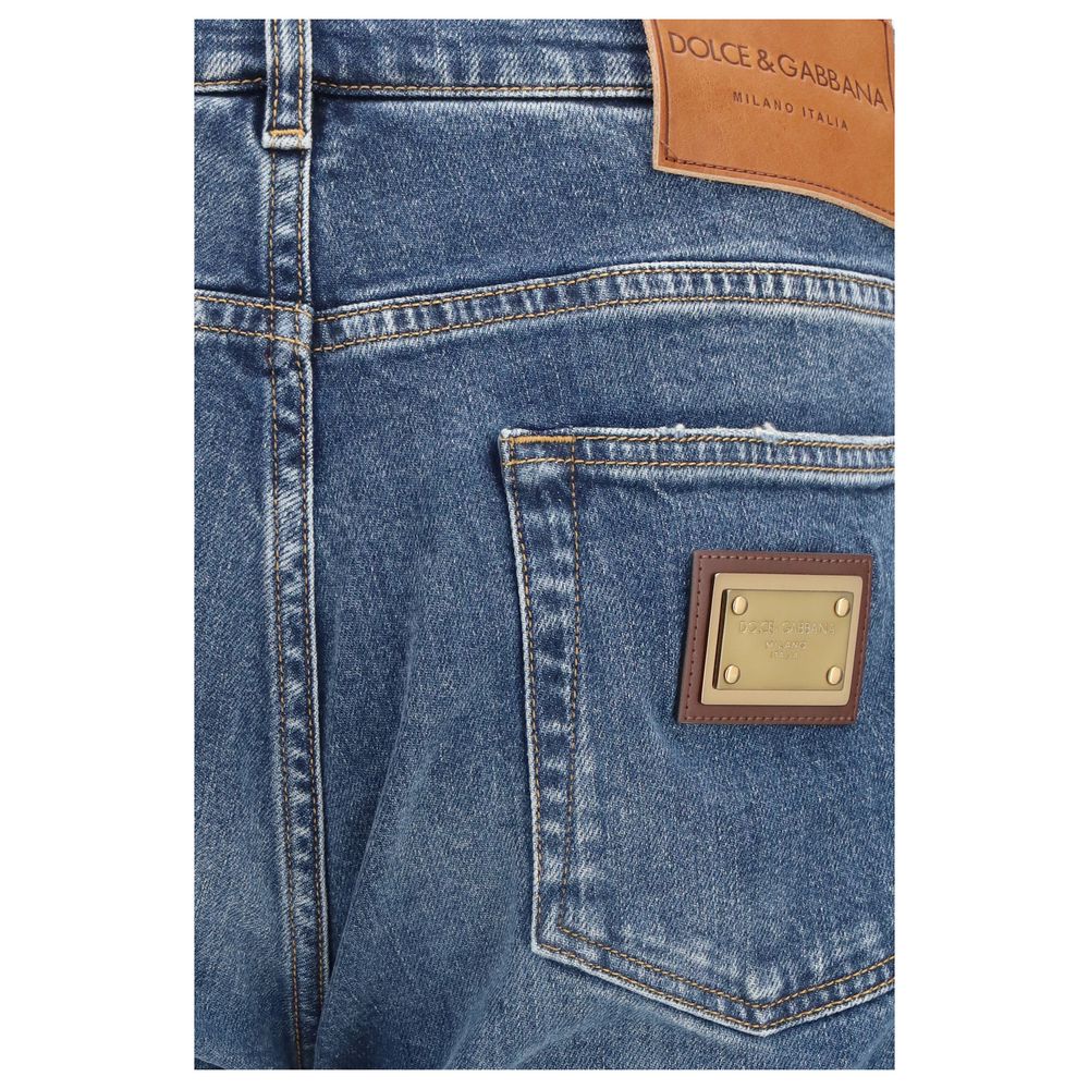 Blue Cotton Straight-Leg Jeans