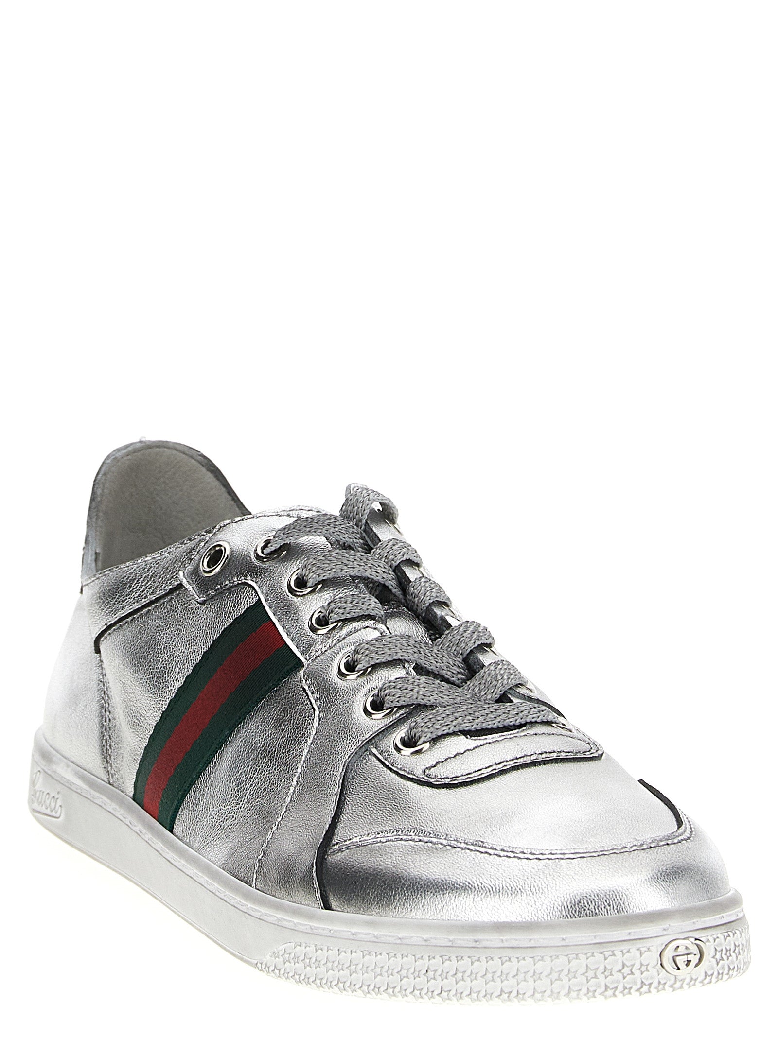 Silver Lamb Leather Low Top Sneakers
