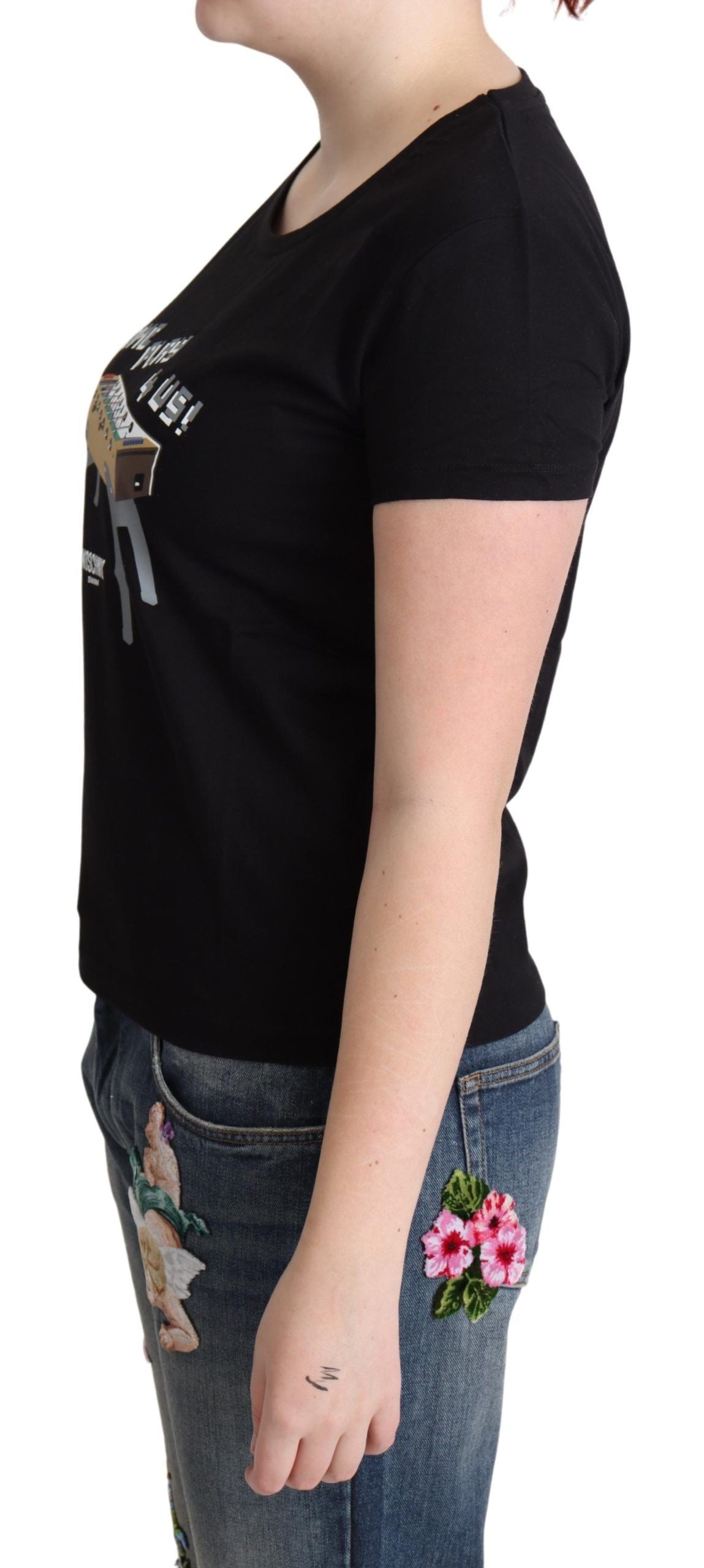 Moschino Black Cotton Come Play 4 Us Print T-shirt
