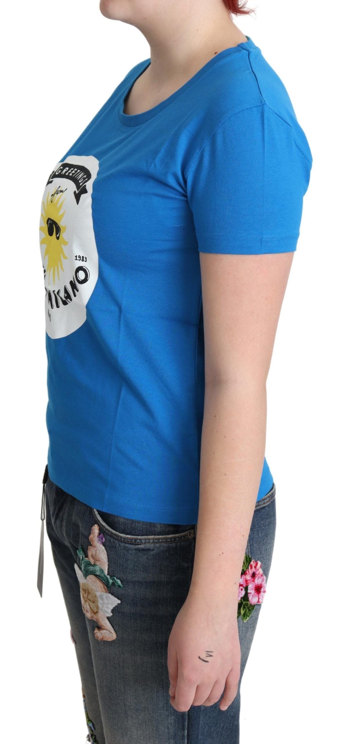 Moschino Blue Cotton Sunny Milano Print T-shirt
