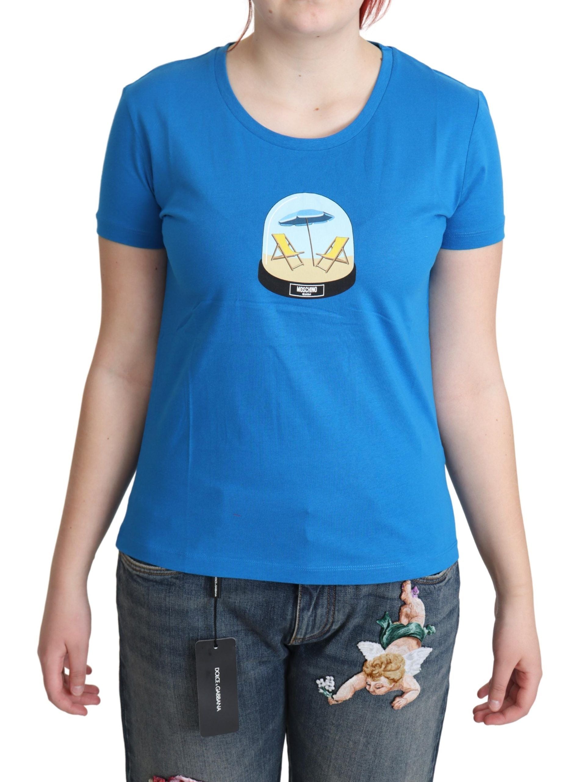 Moschino Blue Printed Cotton T-shirt