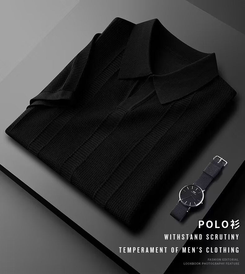 Slim Hollow Knitted Business Casual Men's Lapel T-shirt Signvm Project