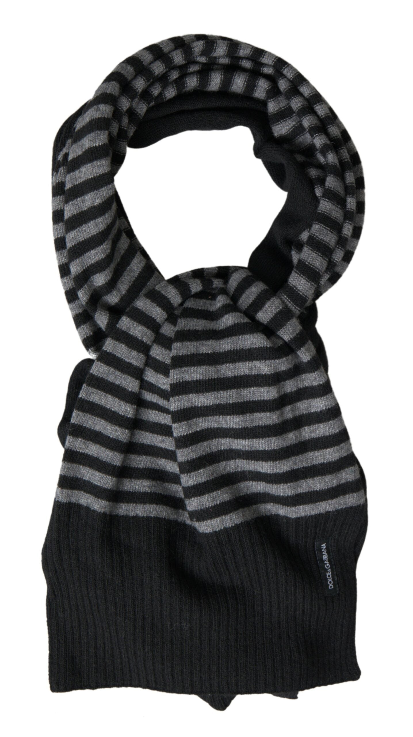 Dolce & Gabbana Black and Grey Striped Knit Scarf