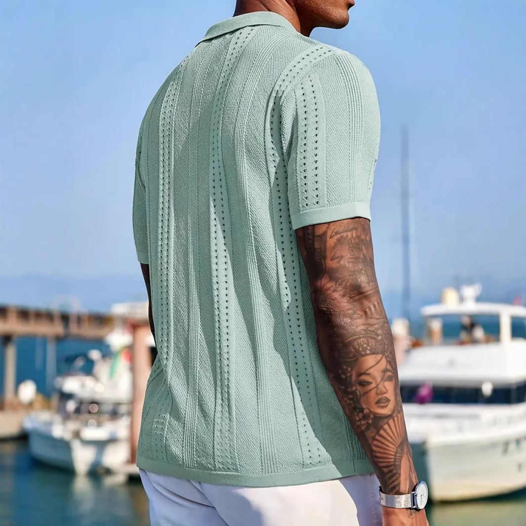 Knitted Cardigan Solid Color Breathable Men's Short-sleeved Shirt Signvm Project