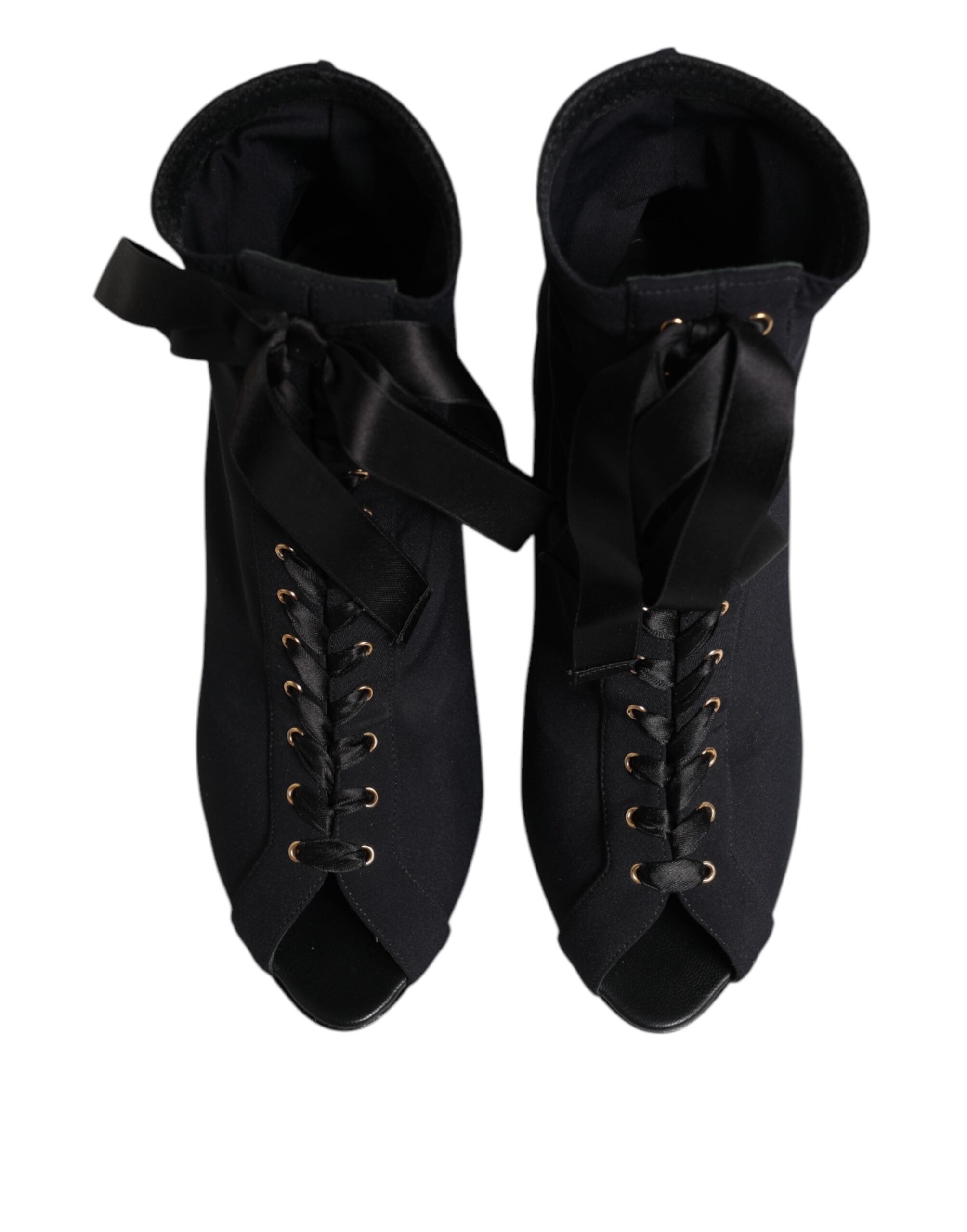 Black Stiletto Heels Lace Up Boots Shoes