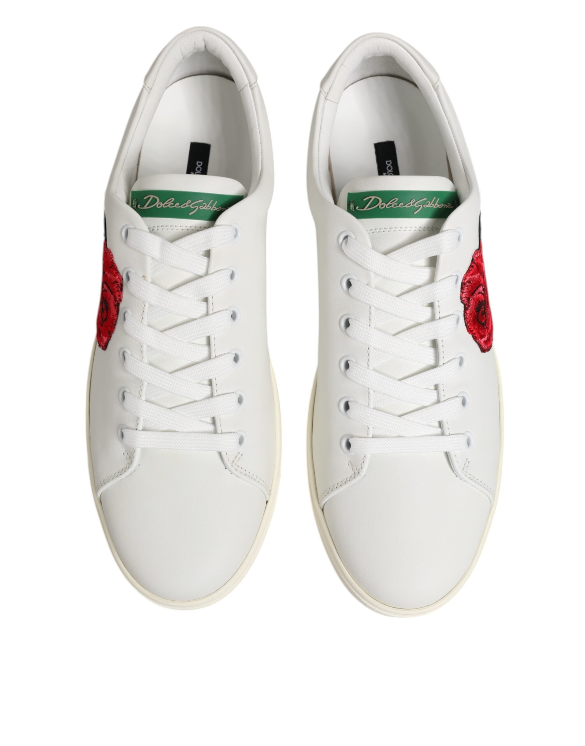 White Leather Rose Embroidery Low-Top Shoes