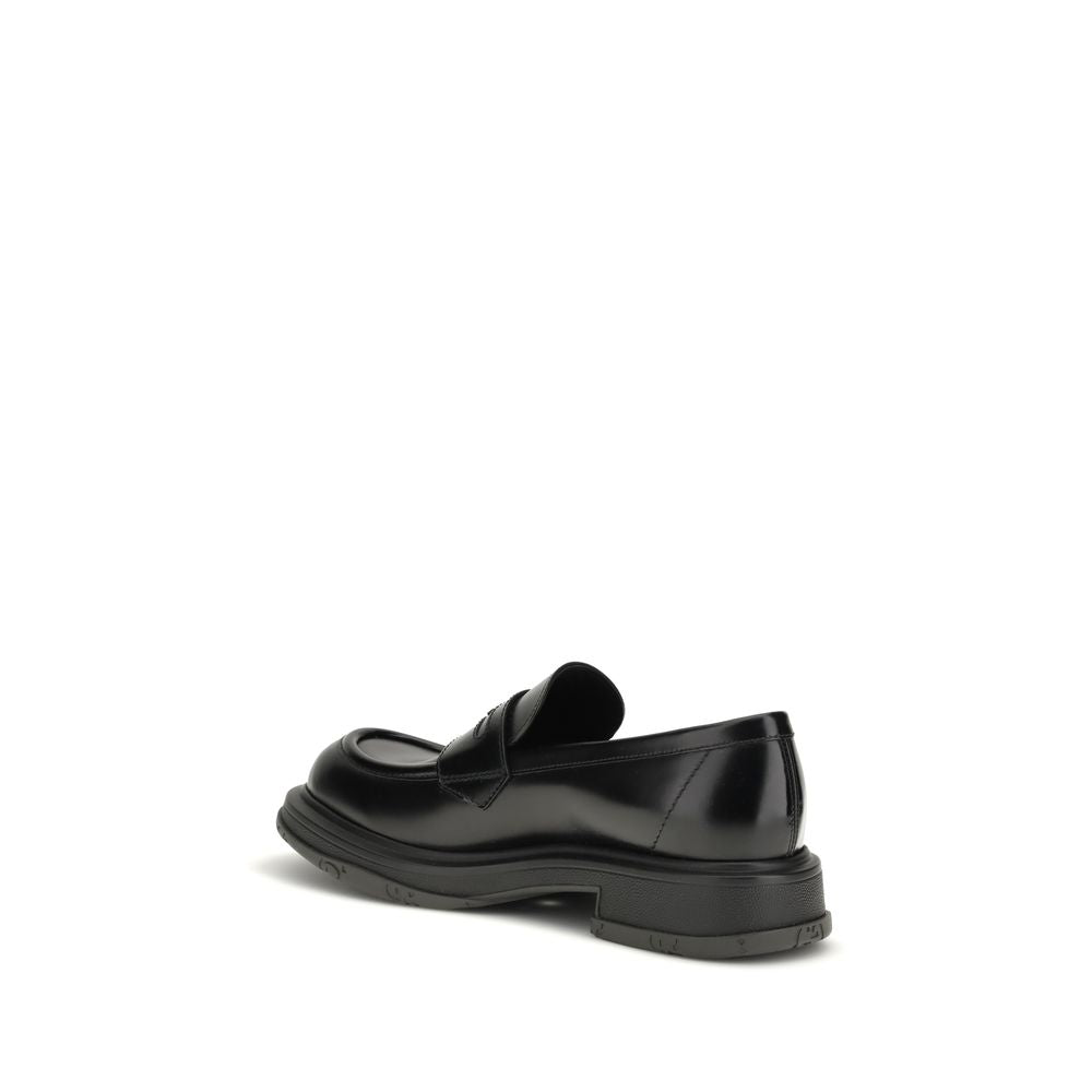 Gucci Black Leather Logo Loafers