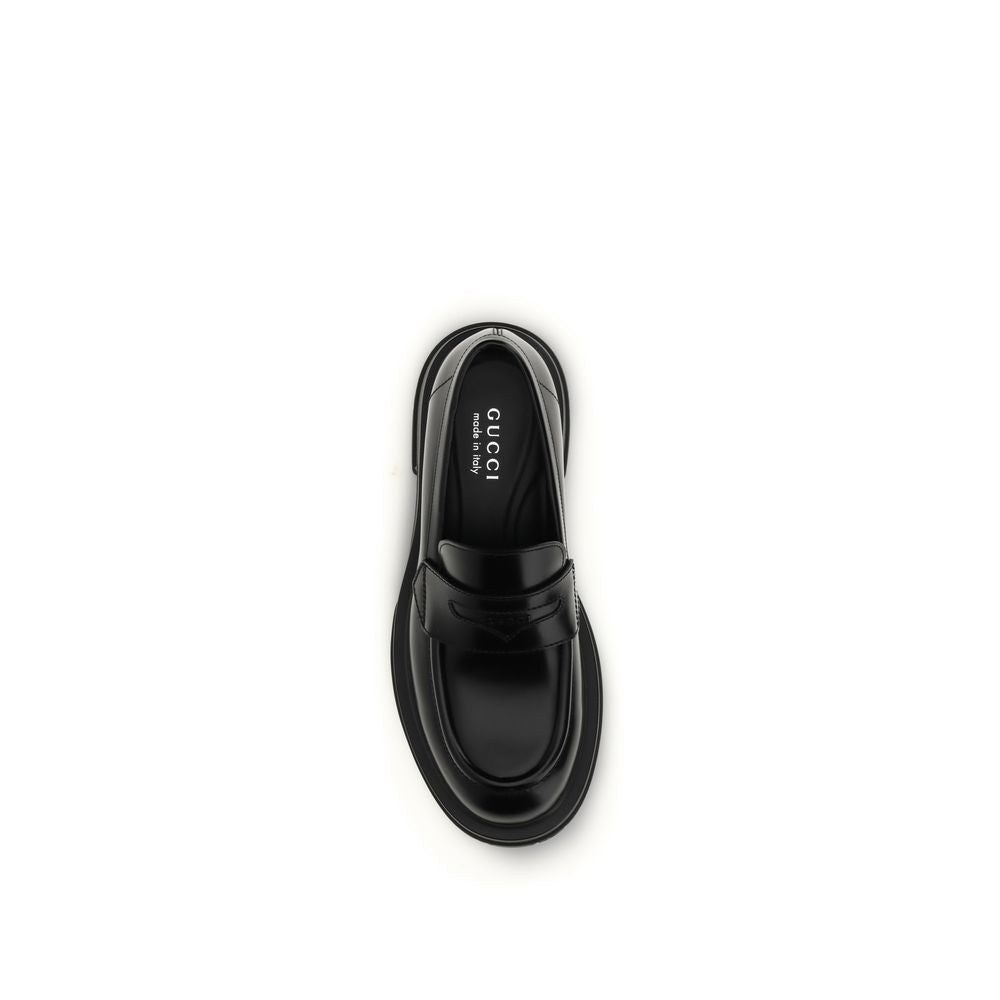 Gucci Black Leather Logo Loafers