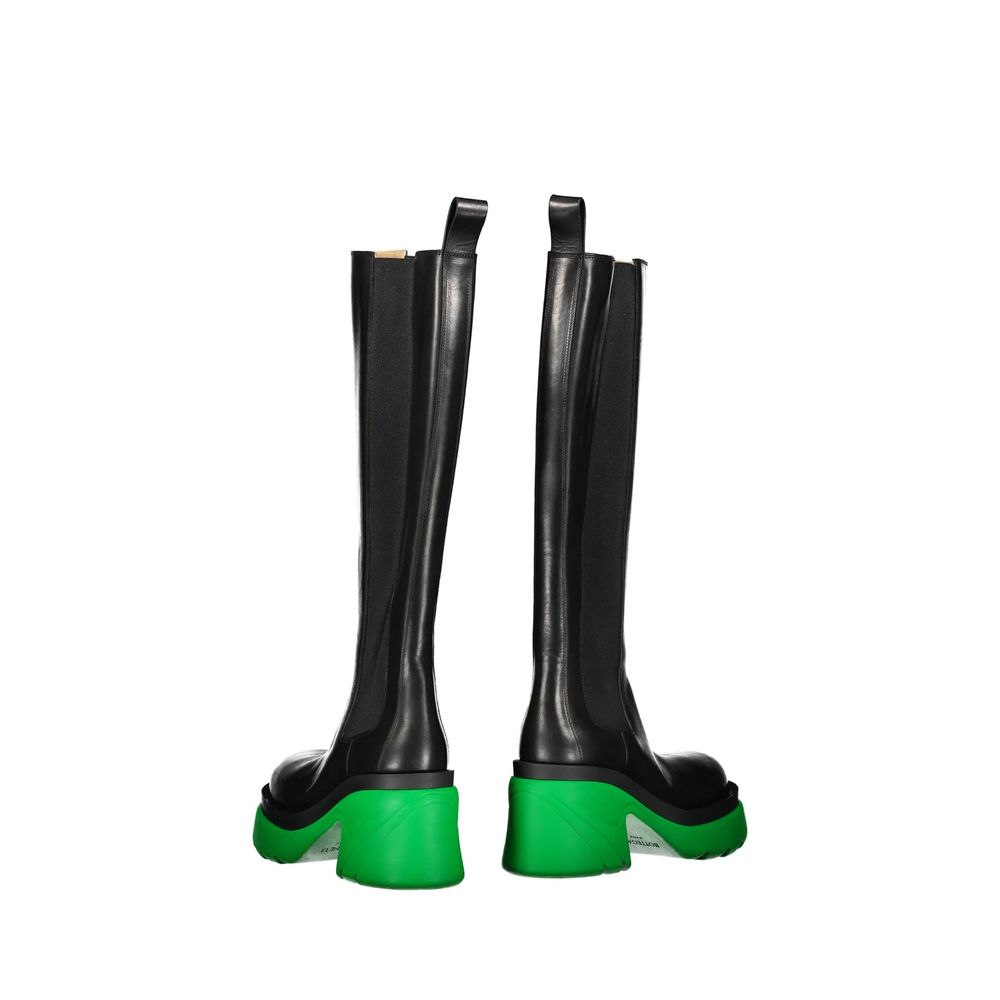Black Leather High Heel Boots
