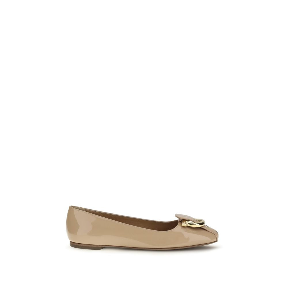 Ferragamo Beige Calf Leather Ballet Flats