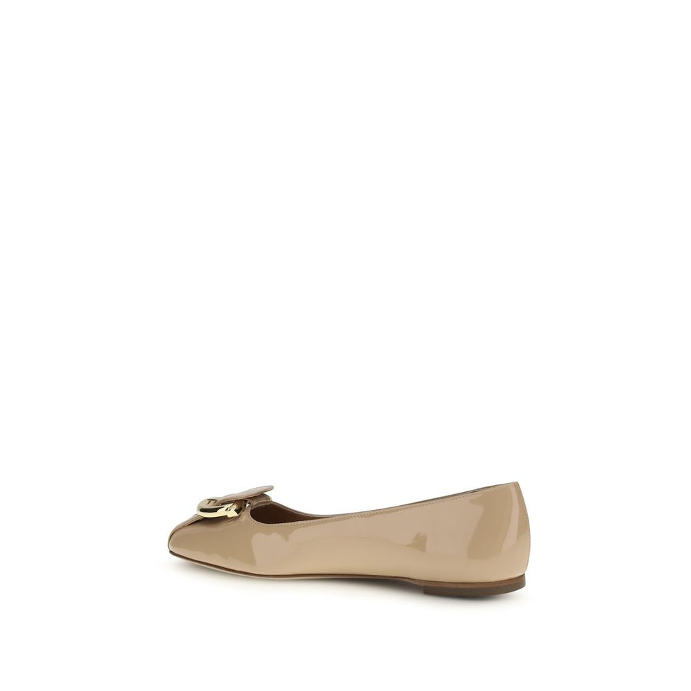 Ferragamo Beige Calf Leather Ballet Flats