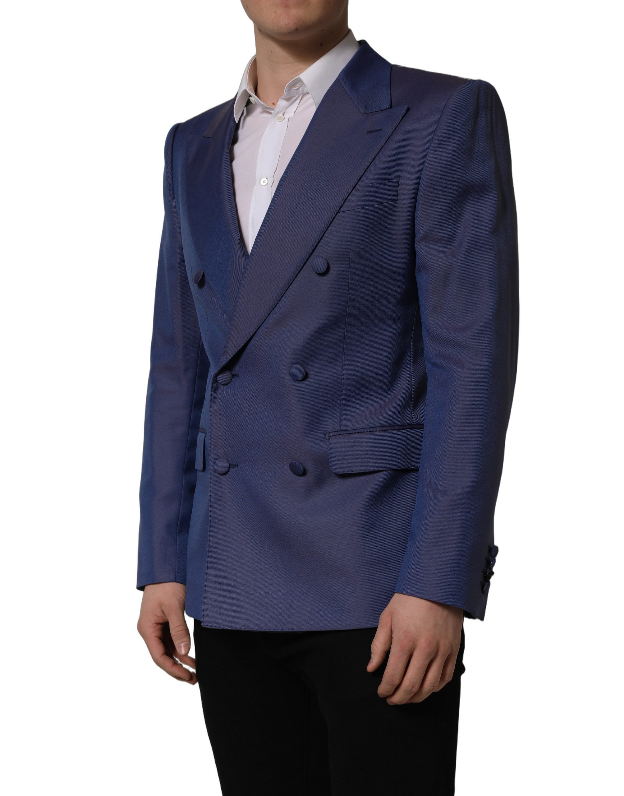 Blue Wool Double Breasted Men Blazer Jacket