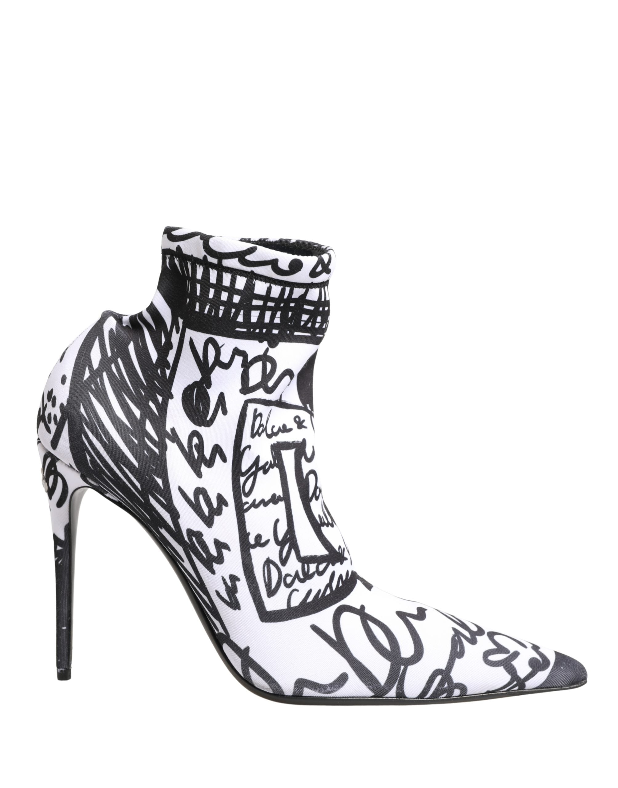 Dolce & Gabbana White Graffiti Stretch Ankle Boots