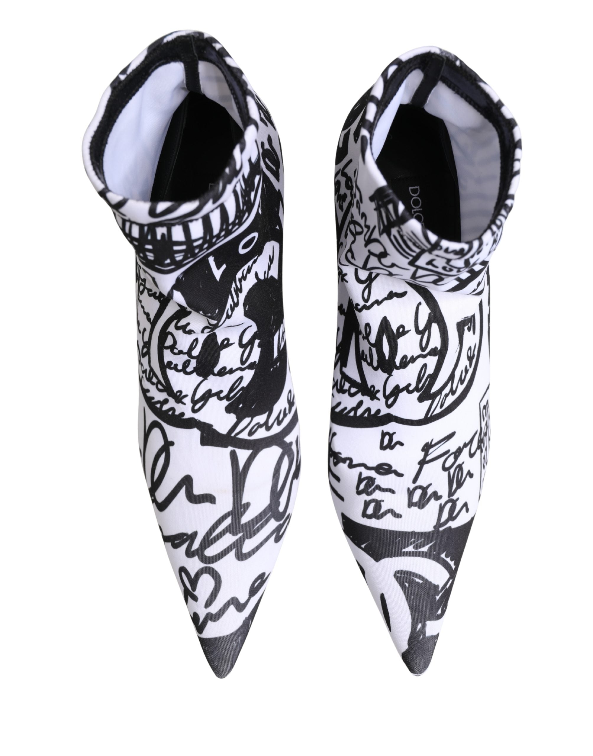 Dolce & Gabbana White Graffiti Stretch Ankle Boots