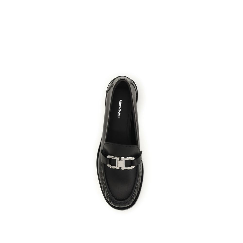 Ferragamo Black Calf Leather Slip-On Loafers
