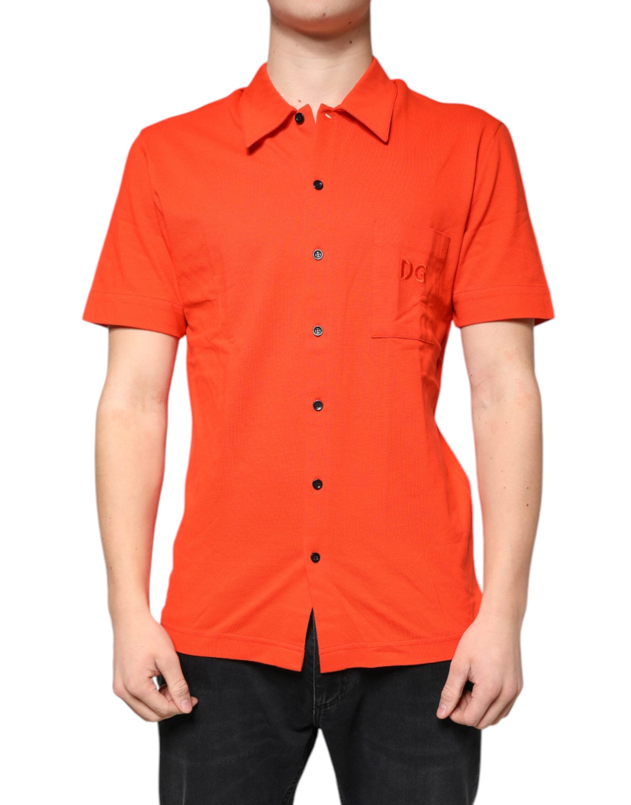 Dolce & Gabbana Orange Cotton Button-Down Shirt