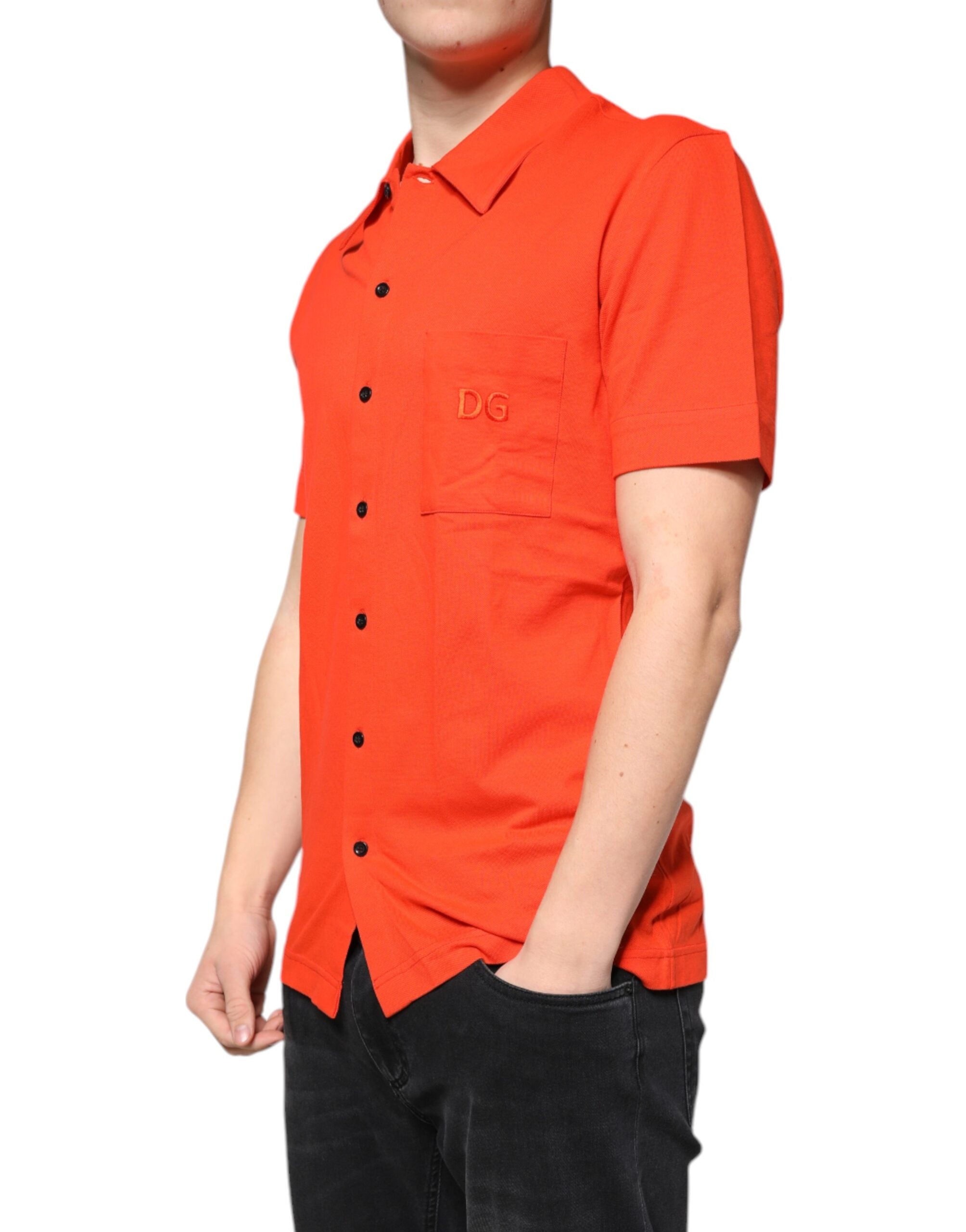 Dolce & Gabbana Orange Cotton Button-Down Shirt
