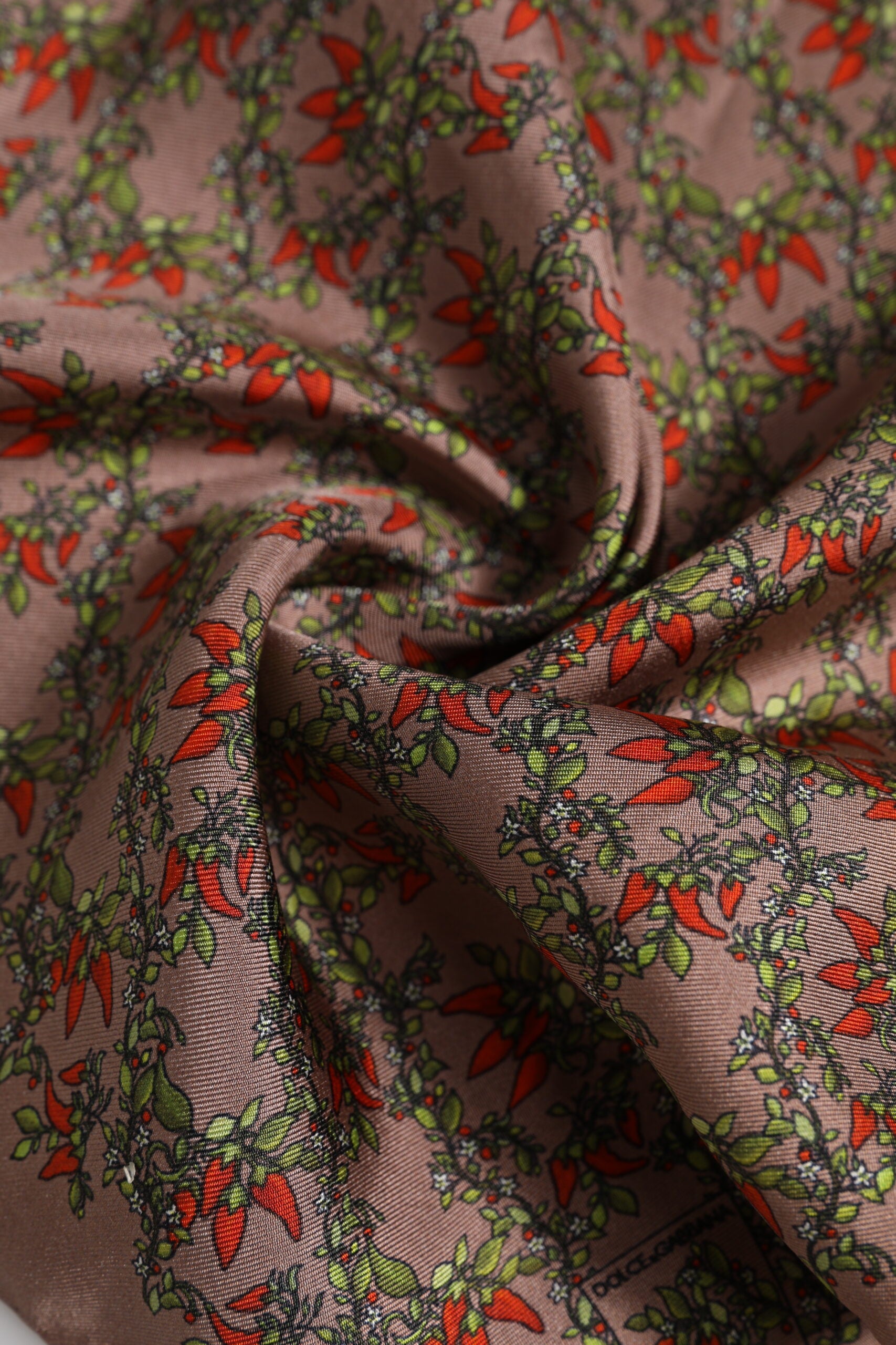 Brown Chilis Silk Square Men Foulard Scarf