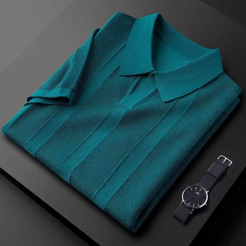 Slim Hollow Knitted Business Casual Men's Lapel T-shirt Signvm Project