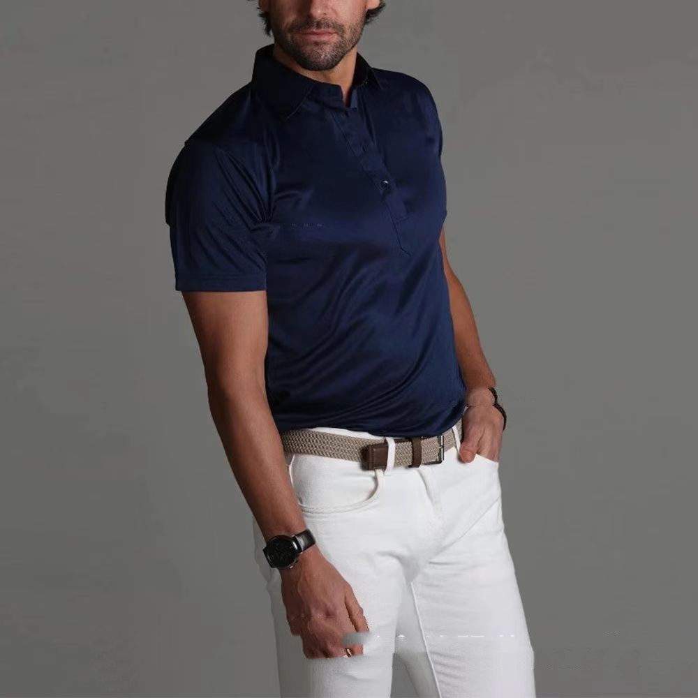 Solid Color Printing Plaid Short Sleeve Half Collar Men Signvm Project